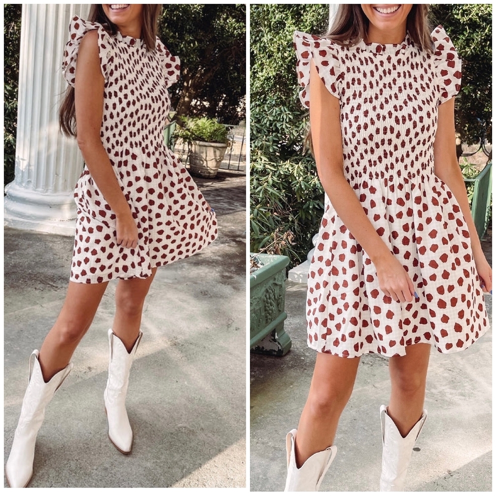 TCEC Adorable Smocked Top Cream Short Dress - Picture 5 of 9